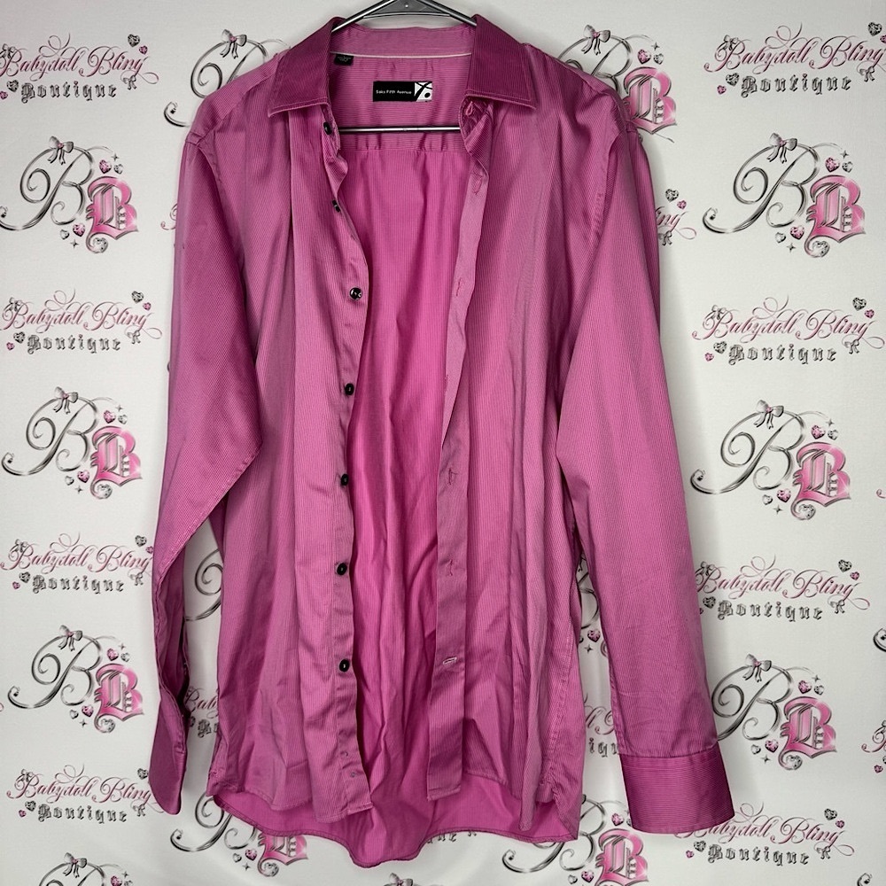 Saks fifth avenue Men's Pink Dress Shirt striped black button up cotton